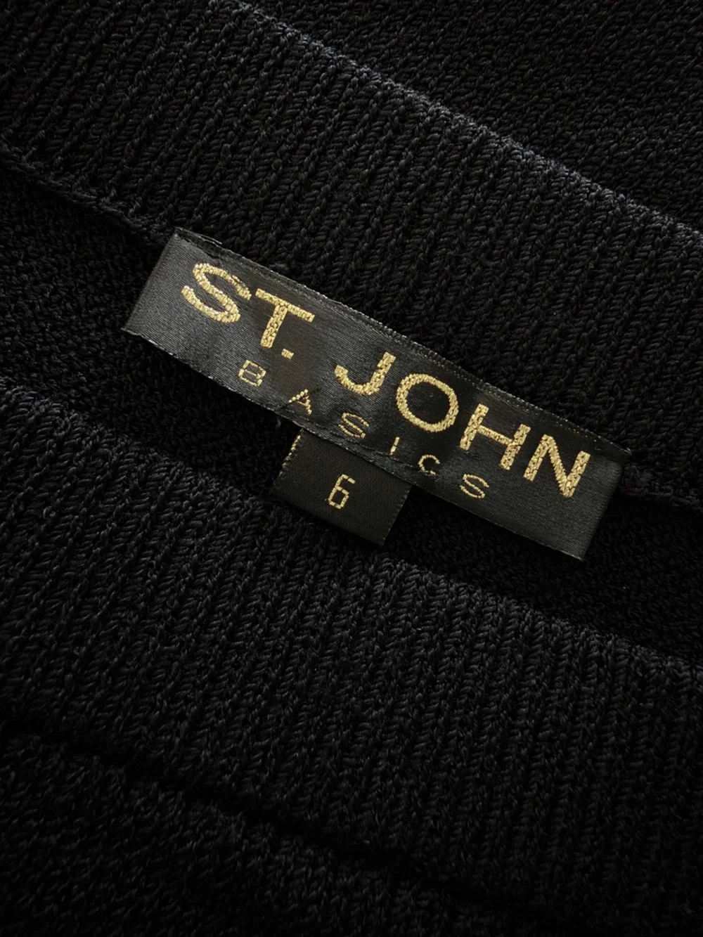 St. John Basics Black Santana Knit Long Pull-On Skirt with Back Slit Size 6